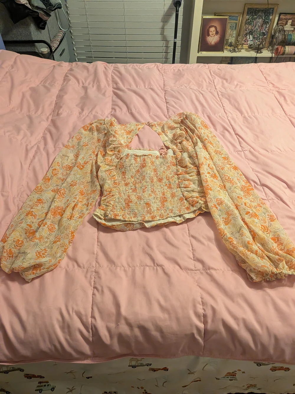 Free People Women’s Floral Tie-Front Ballon Long Sleeve Chiffon Blouse in Small